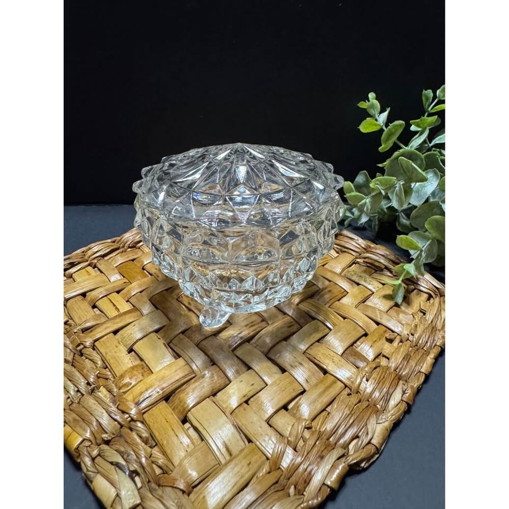 Faceted Clear Glass Trinket Box with Lid